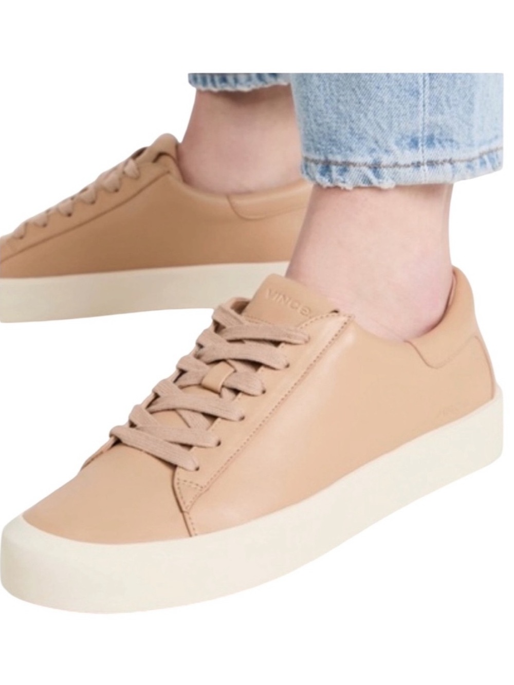 VINCE Women's Gabi Leather Lace-Up Sneakers Tan Minimalist Casual